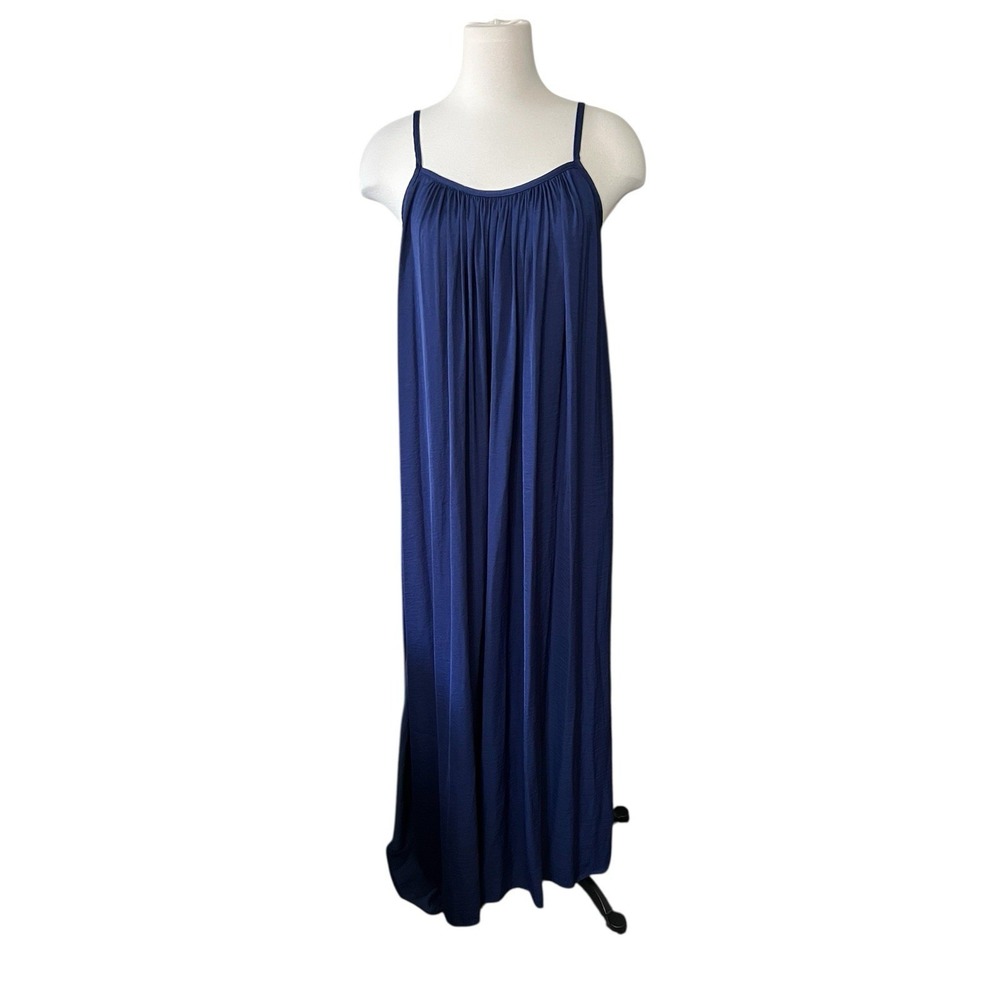 Catherine Malandrino Blue Slip Maxi Dress Slit Size M Oversized Quiet Neutral